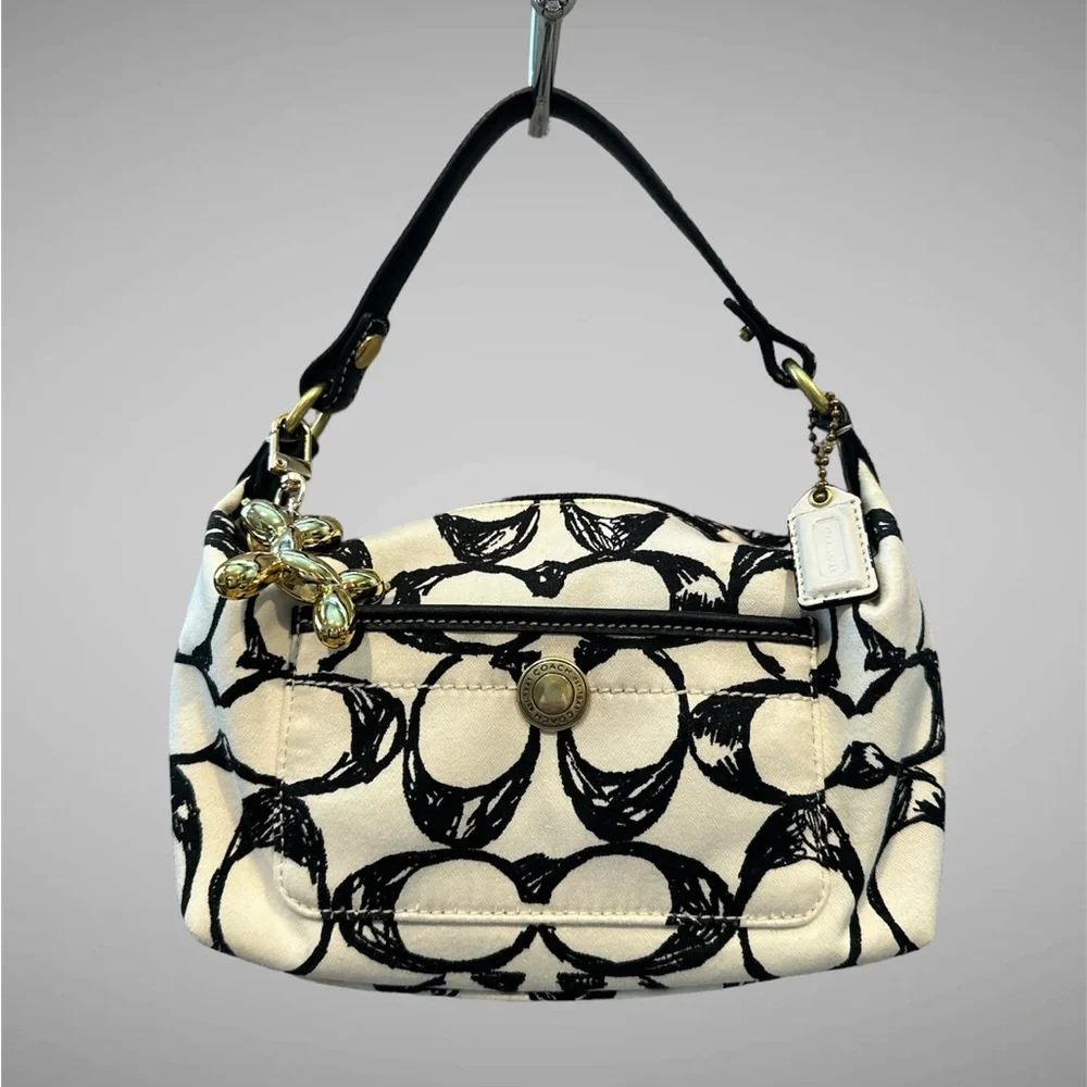 COACH—Vintage Y2K Black & White Signature Monogram Logo Mini Bag- canvas - Picture 1 of 12